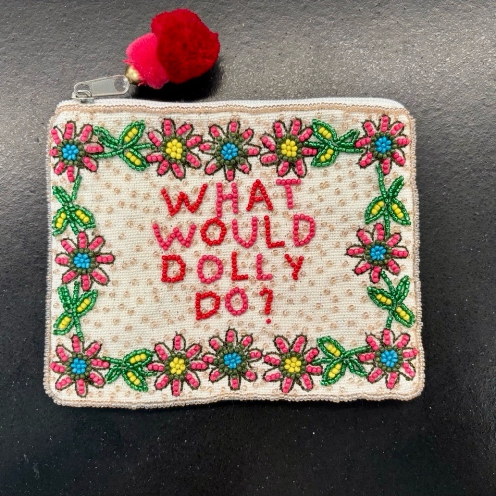 NWOT- Floral Beaded Zip Pouch - Multicolor